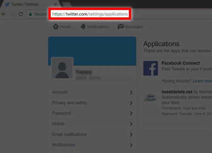 twitter settings page